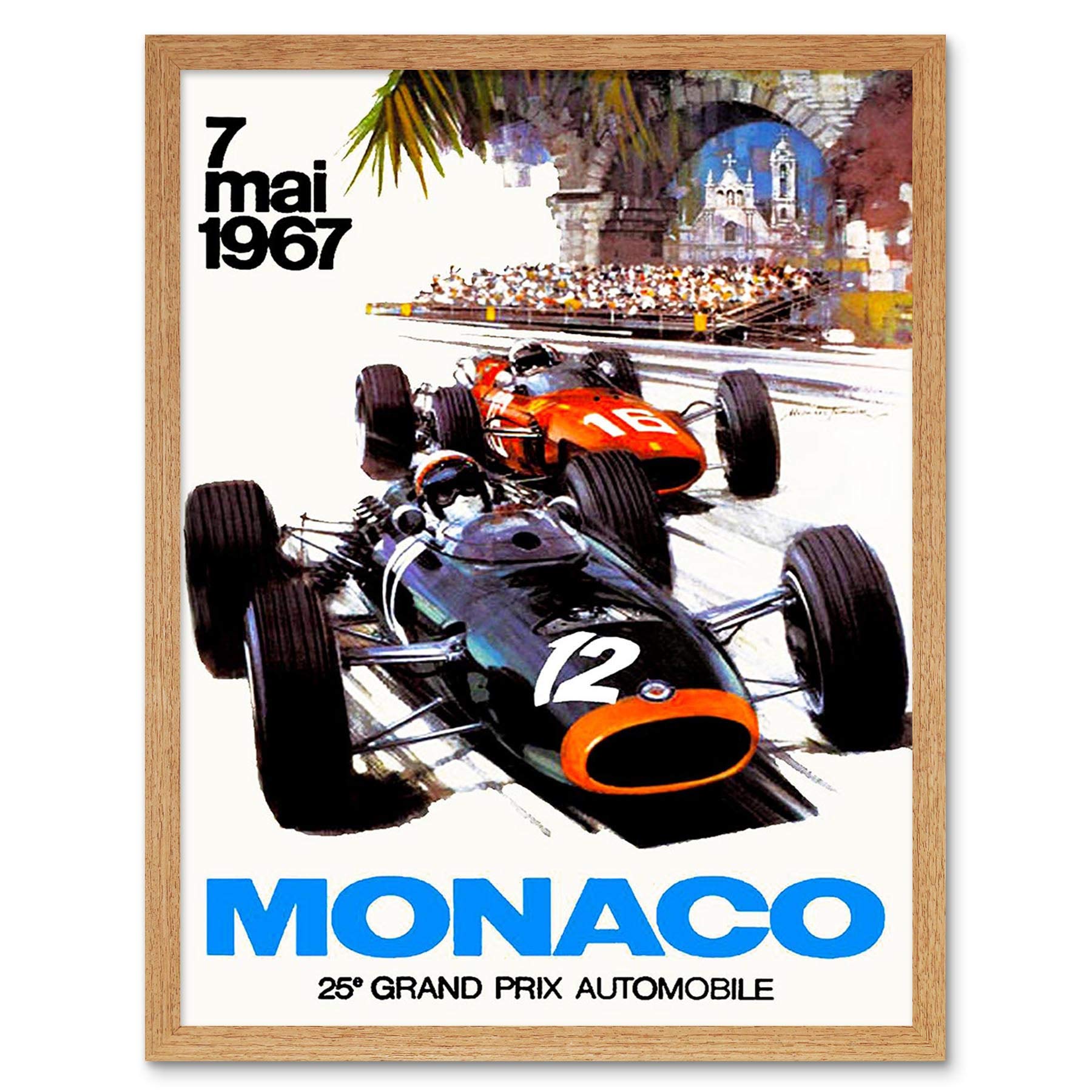 Wee Blue Coo Vintage Transport Monaco 25 Grand Prix Automobile 1967 Race Art Print Framed Poster Wall Decor 12X16 Inch