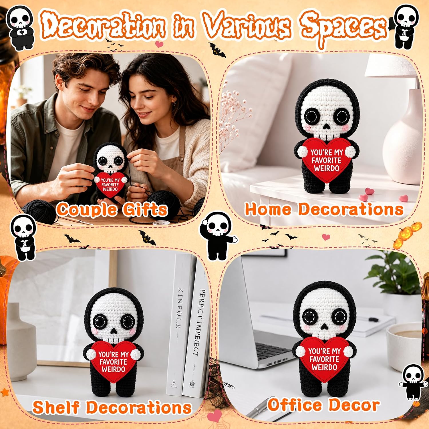 Halloween Boo Basket Stuffers for Men Women Adult Gothic Skull Crochet Gift