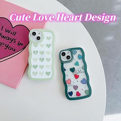 Miniatura 5 de Funda compatible con iPhone 13 transparente con diseño de corazón para mujeres y niñas, estética, bonita, ondulada, suave, a prueba de golpes, para