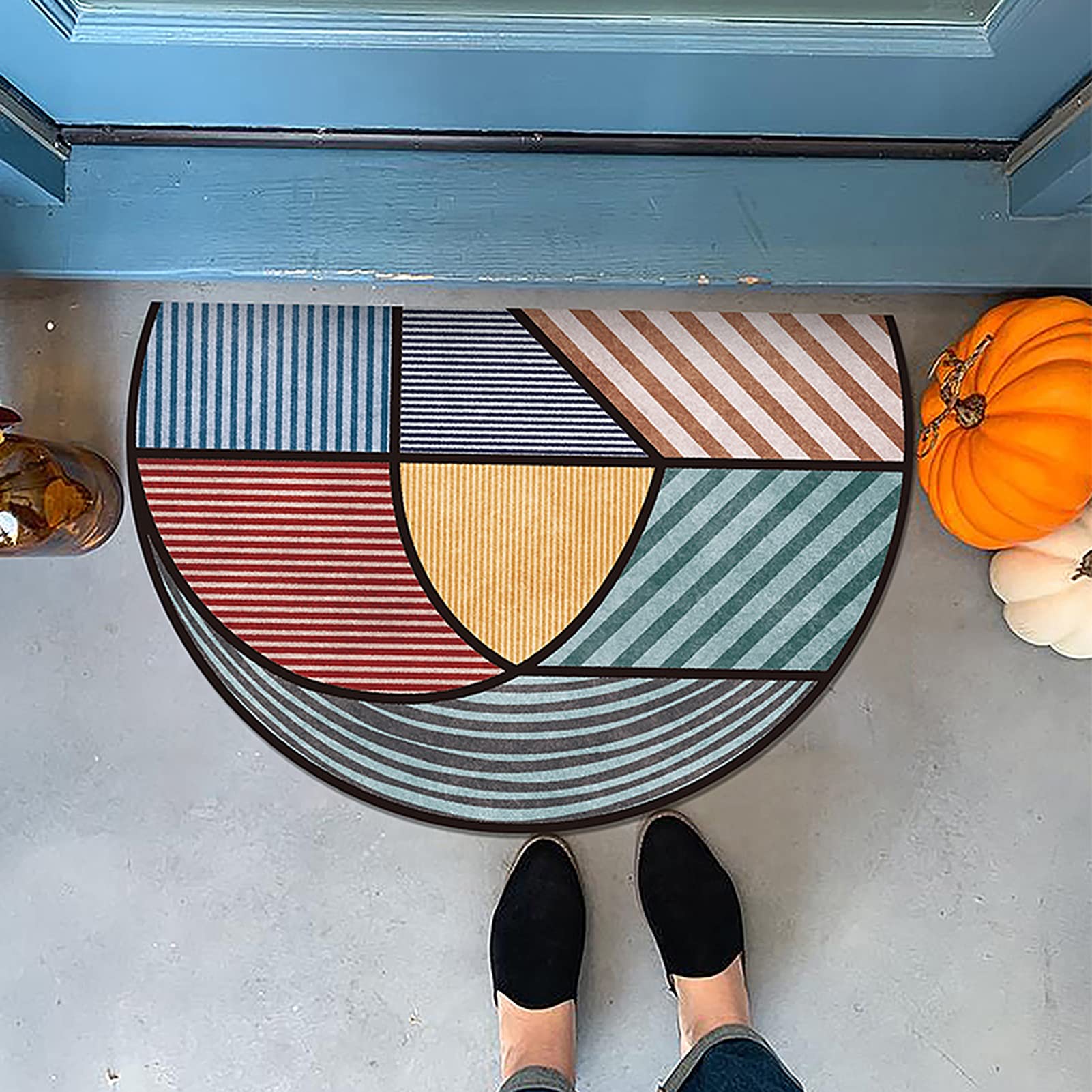 Moderne geometrische Willkommensmatte,Fußmatten im halbkreisförmigen abstrakten Trend für den Eingangsbereich im Innen-Außenbereich maschinenwaschbare Heimdekoration ( Color : A , Größe : 60*90cm )