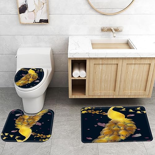 Miniatura 3 de Planially Juego de 4 cortinas de ducha de pavo real, juego de baño con cortina de ducha, alfombra de tapa de inodoro, tapete de contorno y tapete de