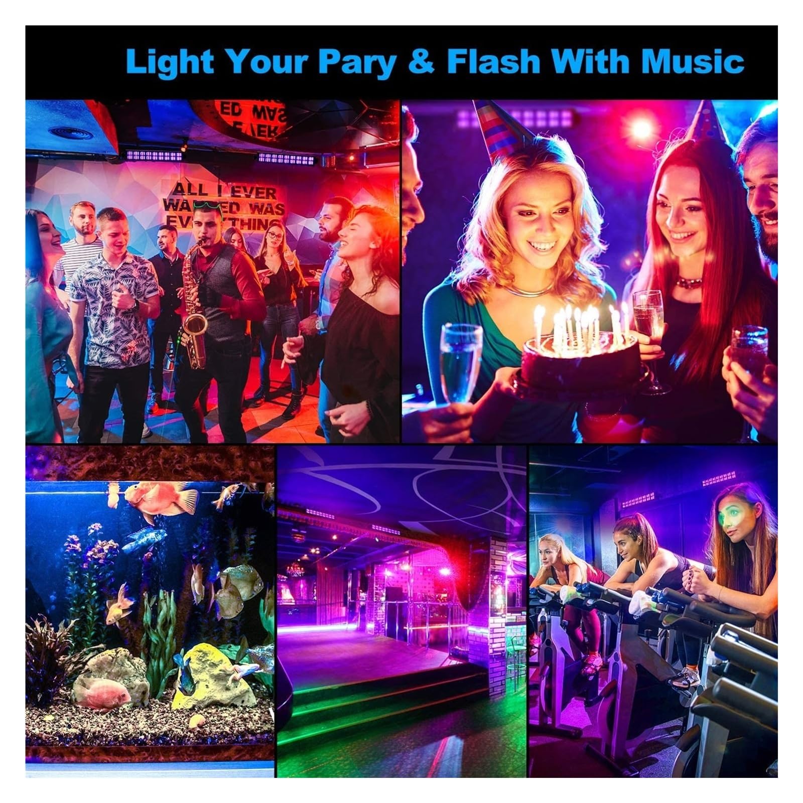 Disco Licht, LED-UV-Schwarzlicht, klangaktiviert, im Dunkeln leuchtende Party mit Fernbedienung, DJ-Disco-Stroboskop, Bühnen-Schwarzlicht for Bar-Party, Geburtstag für Party, Bar, Club, Hochzeit, Hall