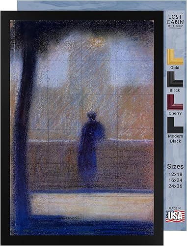 Hombre de la cabaña perdida apoyado en un parapeto por Georges Pierre Seurat  Imprimir marco plano negro  Reproducción de pintura de arte fino