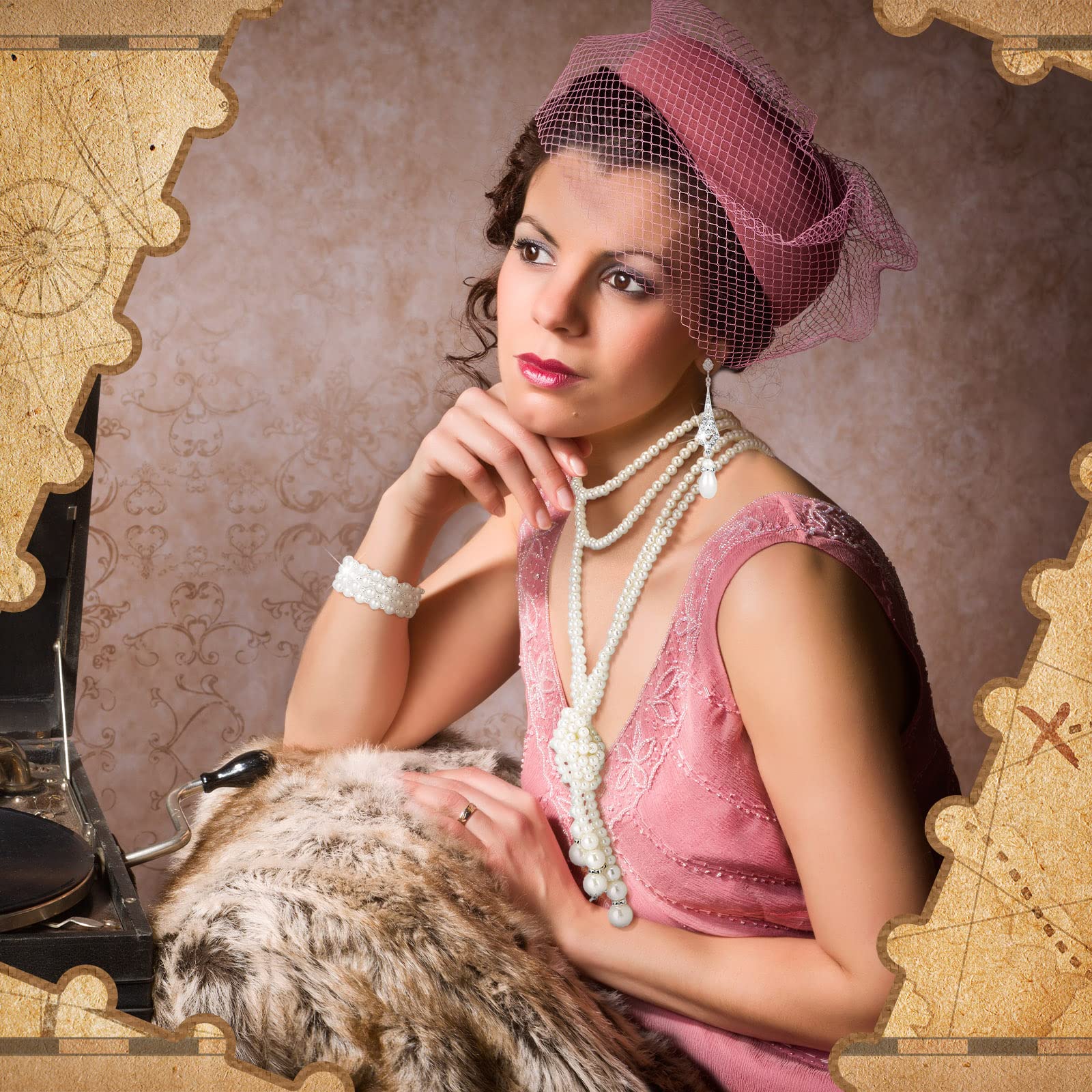 Maitys 3 Pcs 1920s Pearl Jewelry Set Including Vintage Flapper Earrings Multilayer Imitation Pearl Necklace Bracelet for Women Girls (Delicate) white