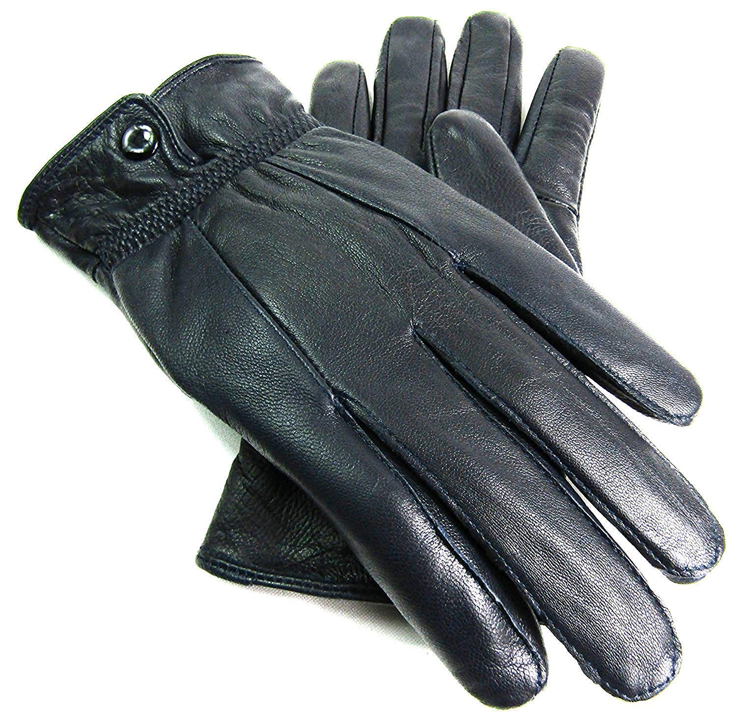 Emporium Leather Women's Navy Leather Gloves Fully Lined Winter (Medium, )