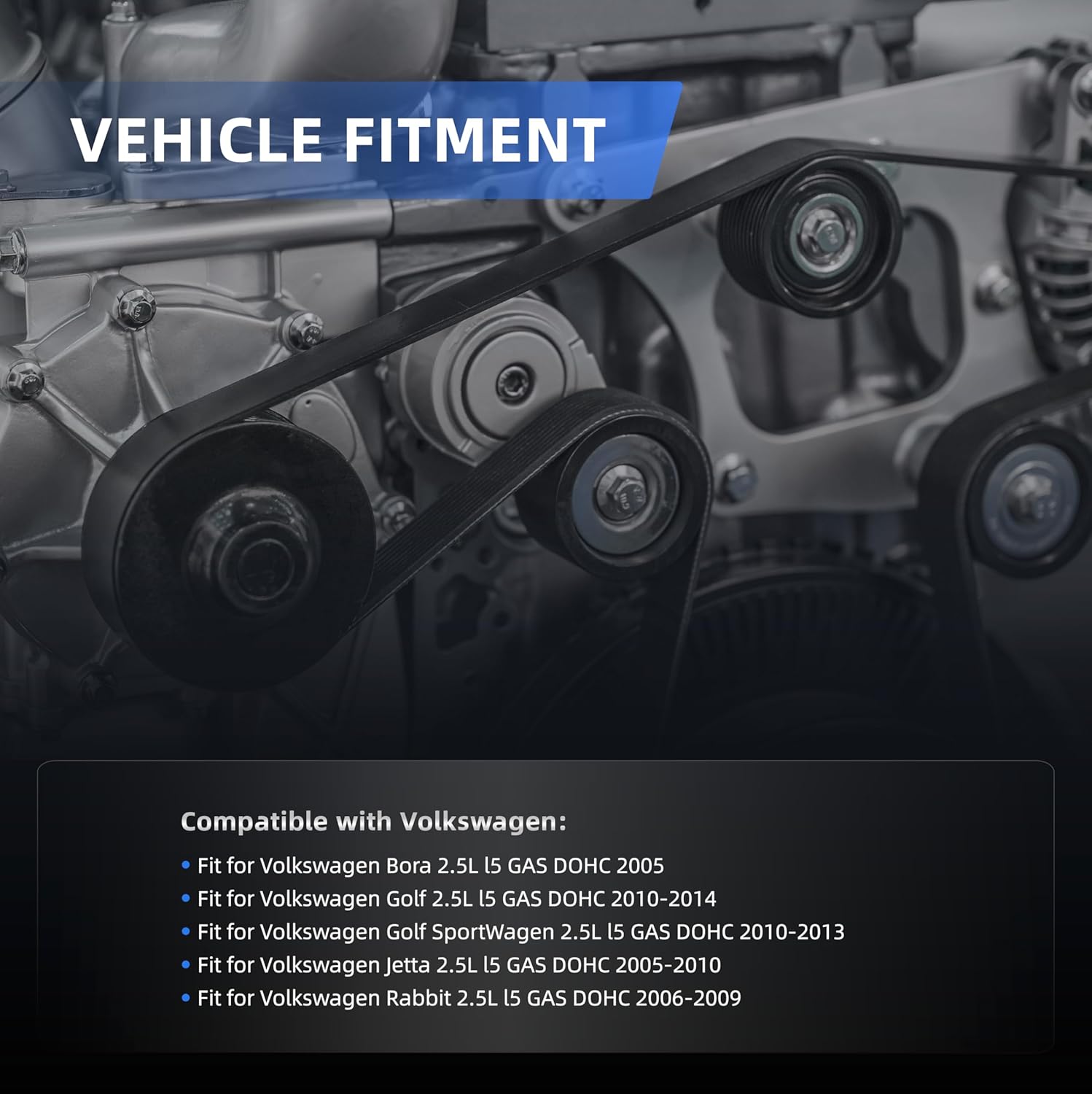 Belt Tensioner Serpentine Belt Kit for Volkswagen Golf 2010-2014, for Rabbit 2006-2009, for Jetta 2005-2010, for Bora 2005, L5 2.5L, 38314, 07K903315F, 07K903315H, 07K903315M, 07K903315S