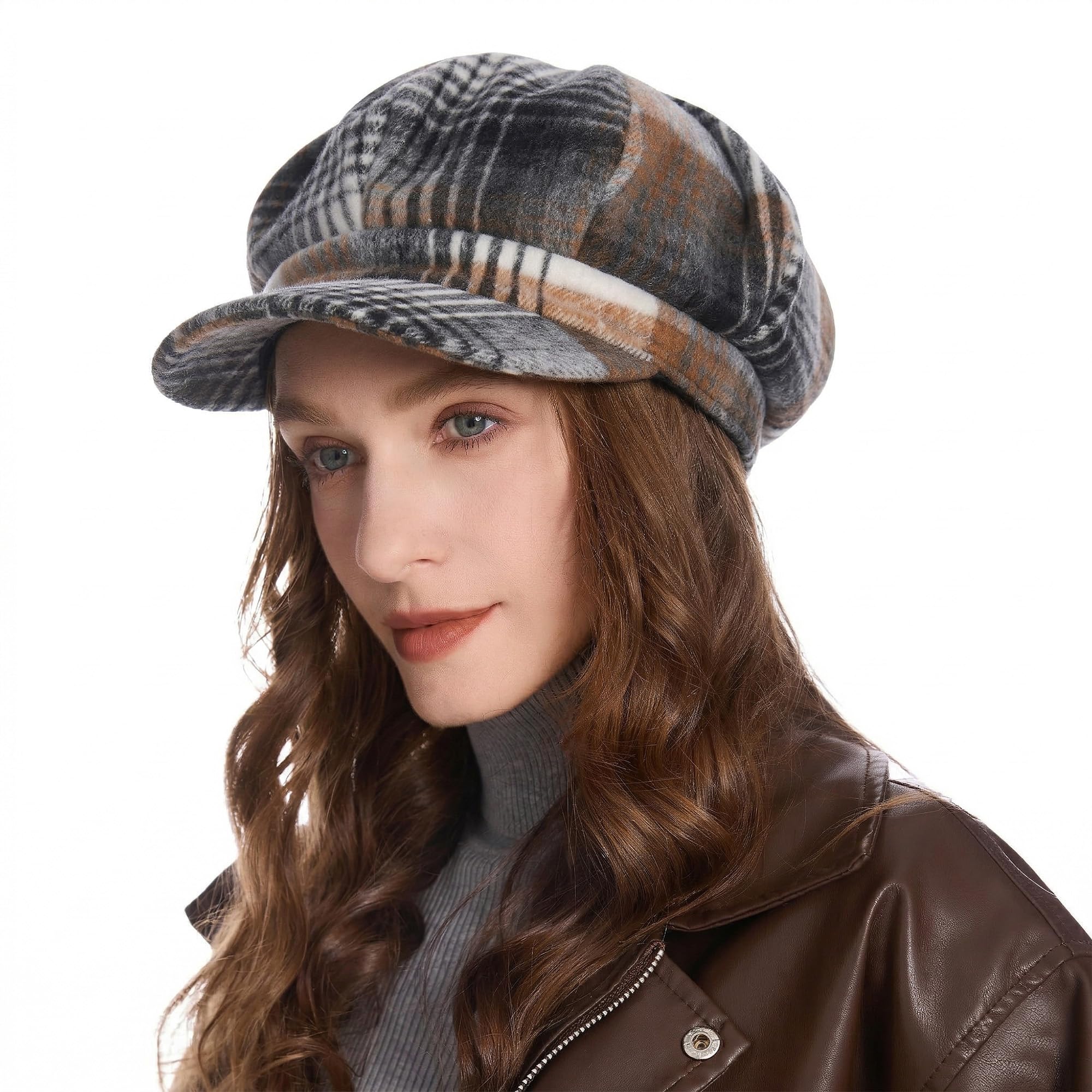 ZLYC Klassische Damen-Kappe, Visier, 8 Paneele, Gatsby Apple Cabbie Hut