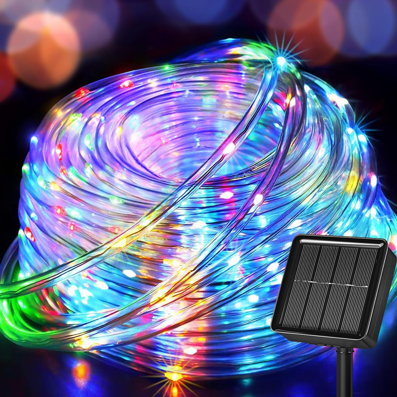 Fonysien 33Ft 100LEDs Solar Rope Lights Outdoor Waterproof Tube Lights with 8 Modes, Flexible Clear Solar Fairy String Lights Outdoor for Garden Tree Patio Wedding Christmas Party Decoration