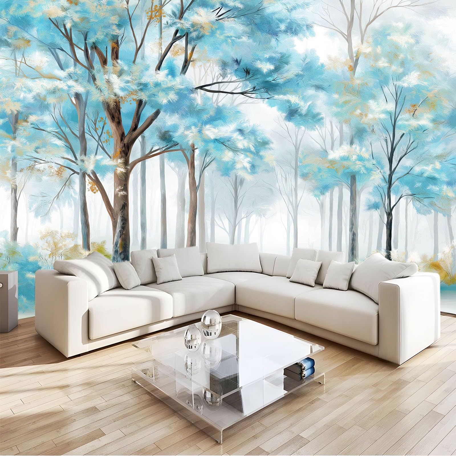 Fototapeta z włókniny 200 x 140 cm, skandynawski las, gałęzie, mglisty, granatowy, tapeta ścienna do salonu i sypialni, jakość premium, dekoracja ścienna