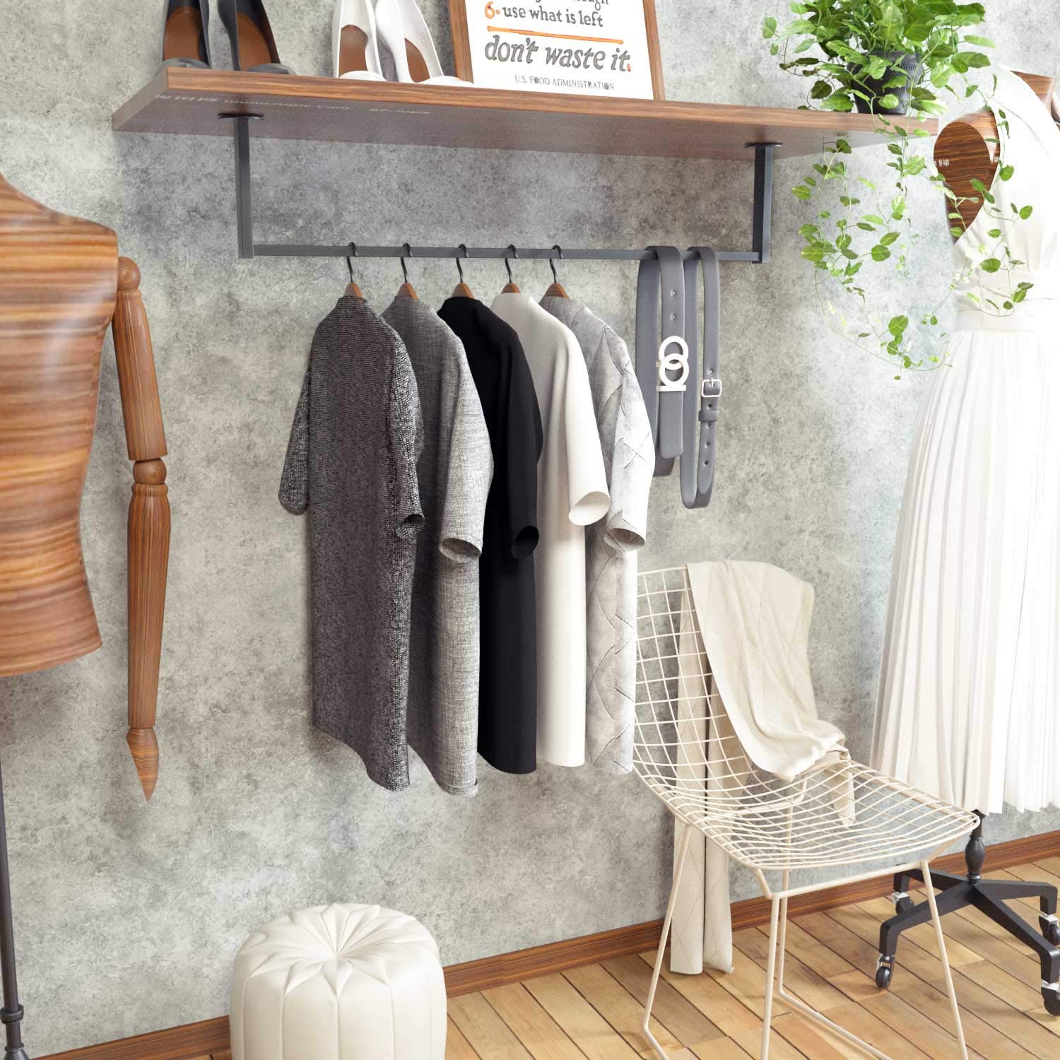 Tringle à Vêtements Télescopique Noir - 32 Mm, Longueur 73-128 Cm, Murale
