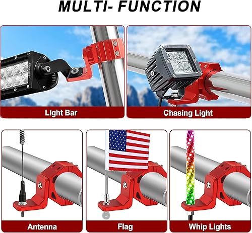 Miniatura 2 de Soporte de luz para látigo UTV, 2 soportes de bandera de luz UTV, abrazaderas giratorias de aleación de aluminio de 360, se adapta perfectamente a
