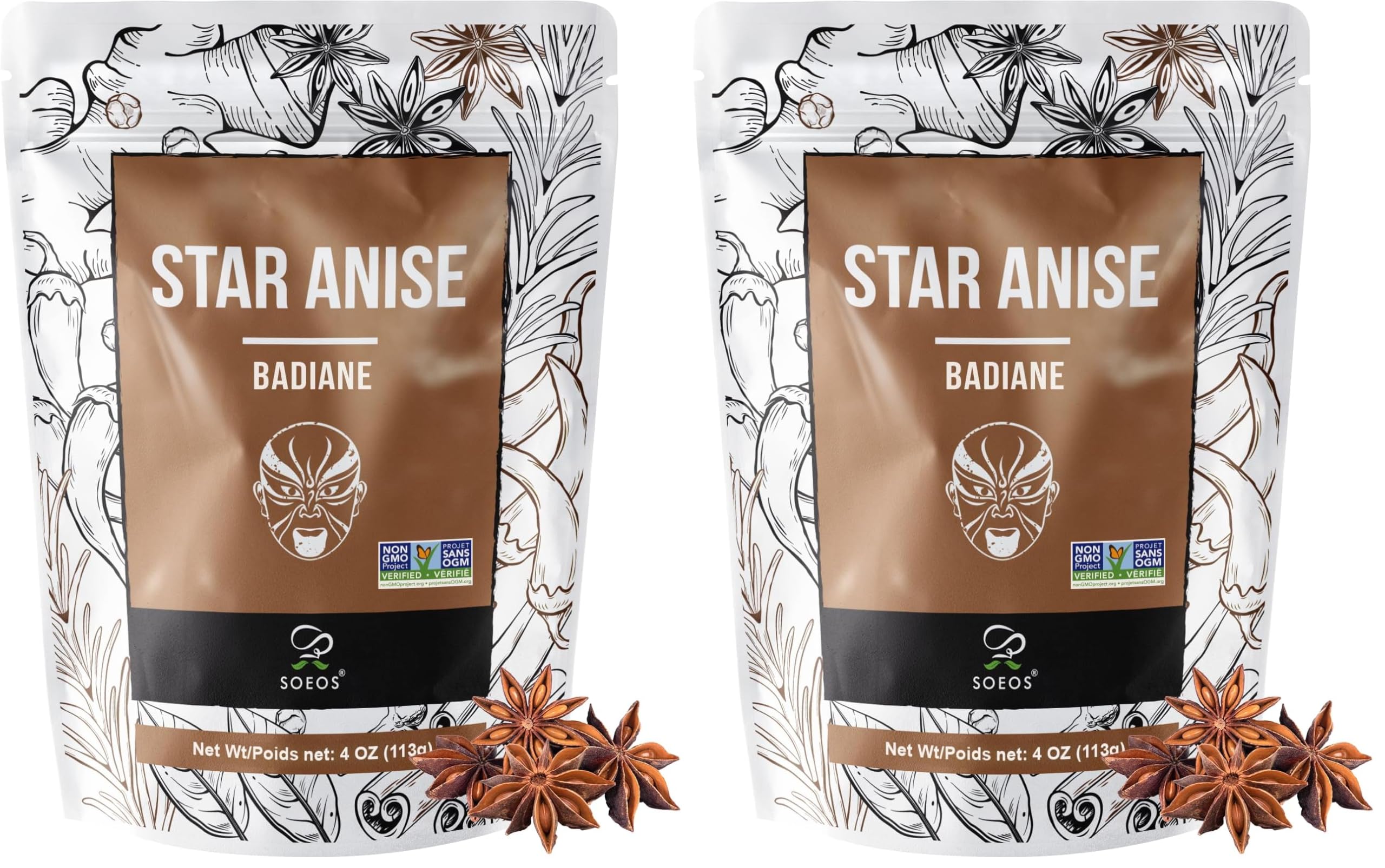 StarAnise, 4 Ounce, Star AniseWhole, AniseSeeds for Baking and Tea, NON-GMO Verified (Pack of 2)