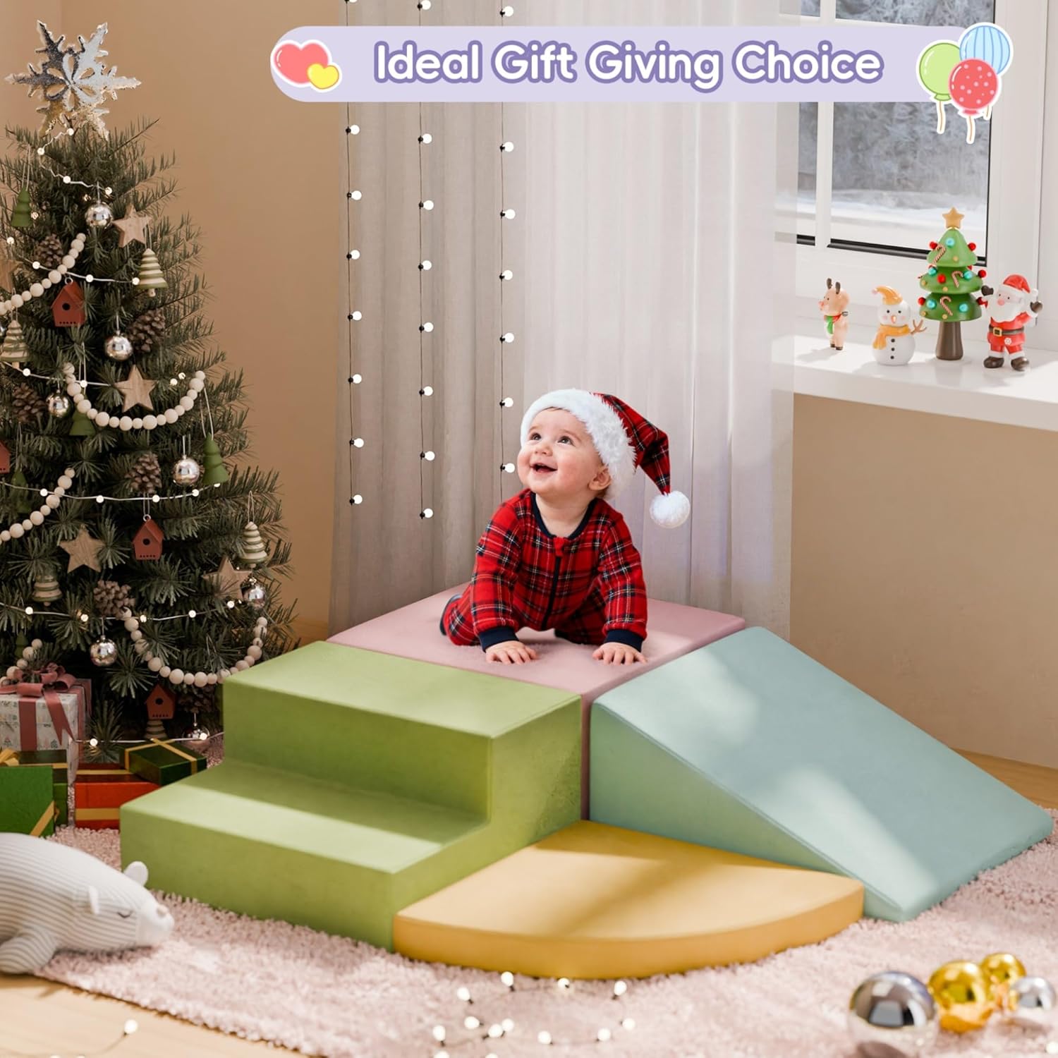 Baby Foam Climbing Blocks 4 Piece, Toddlers Climbing Gym for Crawling and Sliding, Indoor Playground Soft Large Foam Crawl Activity Play Set for Infant