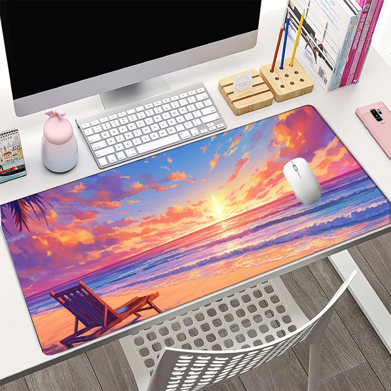 Tappetino Mouse Estate Tappetino Mouse XXL 150x80 cm Mouse Pad Vacanza Sottomano Scrivania Ufficio Grande, Mousepad Gaming Antiscivolo Impermeabile, Tappeto per Accessori Computer, Gamer Regalo W6-873