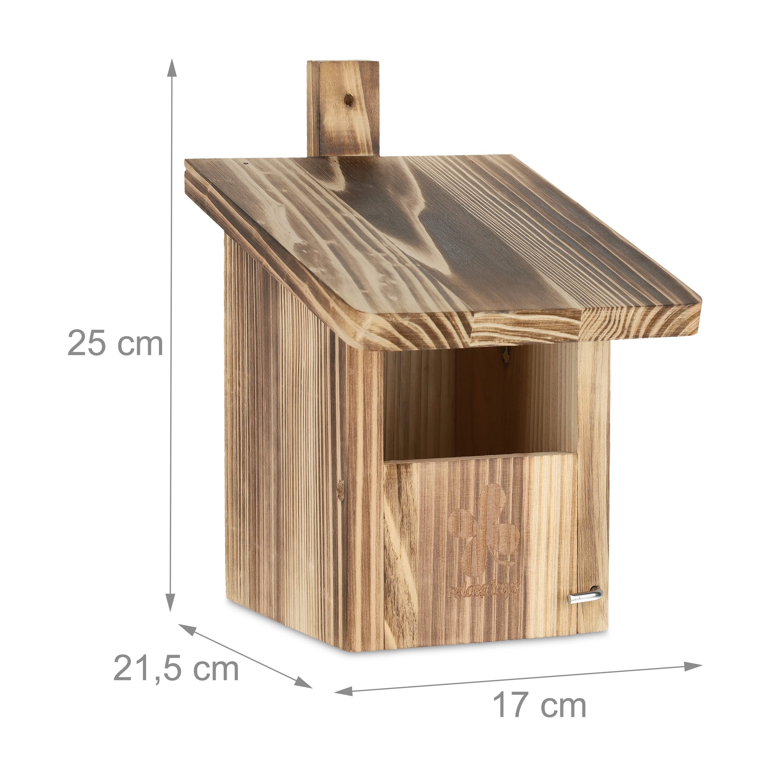 Relaxdays Casetta per Uccelli, Nido in Legno d'Abete, da Appendere, Effetto Bruciato, Foro d'Ingresso 65x95 mm, Naturale