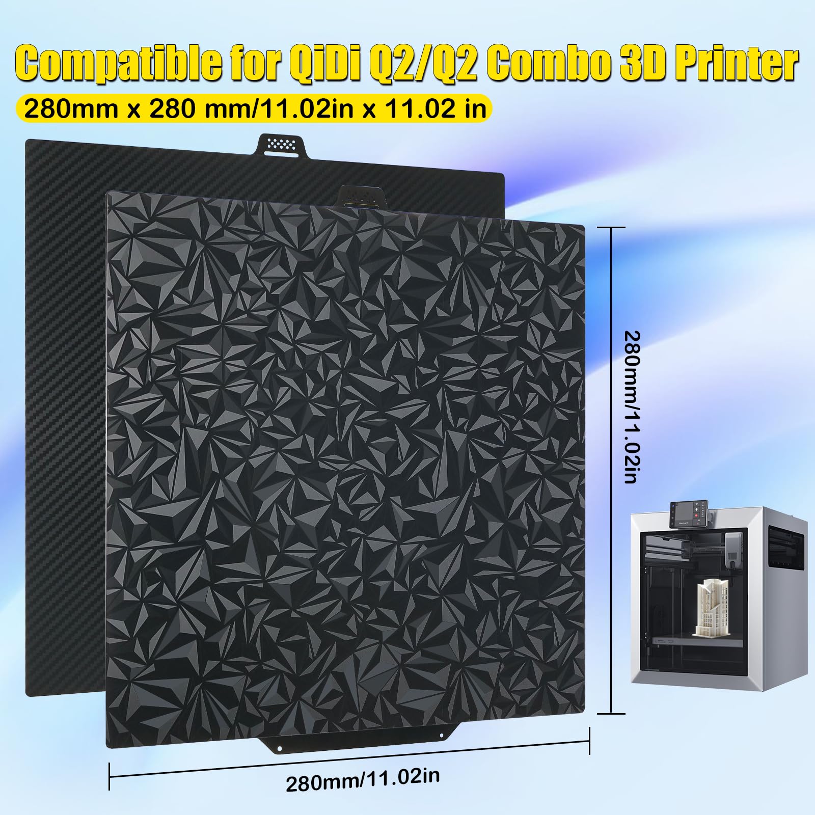 PEO PET Piastra di stampa per QIDI Q2 Q2C 280x280mm, Piastra di stampa PEO PET in acciaio a molla liscia per QIDI Q2 Combo Q2C stampante 3D