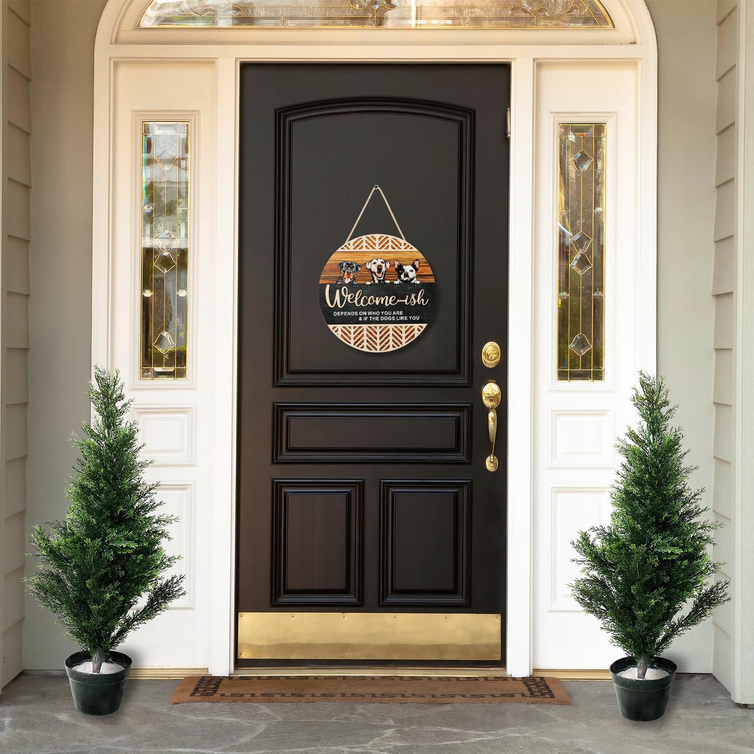 CHDITB 3D Welcome-ish Front Door Hanging Sign(11.42”x11.42”), Funny Dogs Like You Wood Sign with 3D Hollow Design, Housewarming Gift for Dogs Lovers Pet Owners, Rustic Welcome Sign for Door Porch