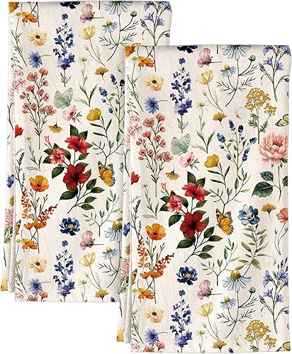 Harina Sack - Juego de 2 paños de cocina de primavera con lazo para colgar, 18 x 26 pulgadas, absorbentes y reutilizables, paños de algodón para