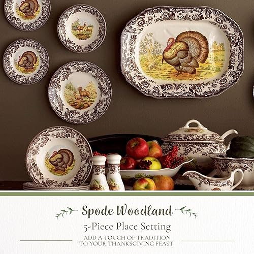 Miniatura 2 de Spode Woodland - Juego de vajilla de Acción de Gracias de 5 piezas, platos de porcelana, taza de té y platillo, colección de vajilla de otoño, apto