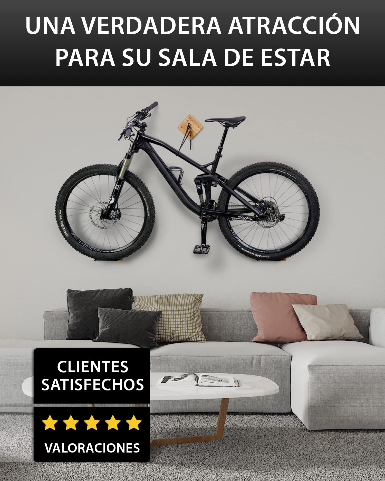 Soporte para bicicleta PARAX - Soporte de pared para bicicleta - Almacenamiento de bicicleta interior - para MTB, E-Bike, bicicleta de mujer, bicicleta de carretera, bicicleta gravel - hasta 35 kg - de madera