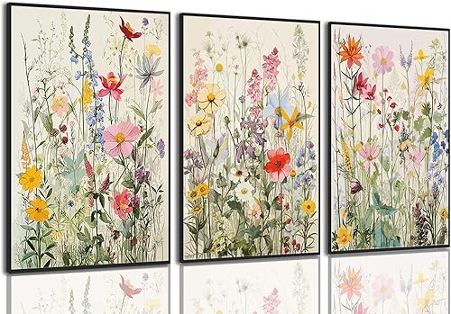 Miniatura 19 de KISSFOX 3 piezas de lienzo de arte de pared de flores silvestres para decoración de pared, cuadros florales, pinturas botánicas, impresiones de