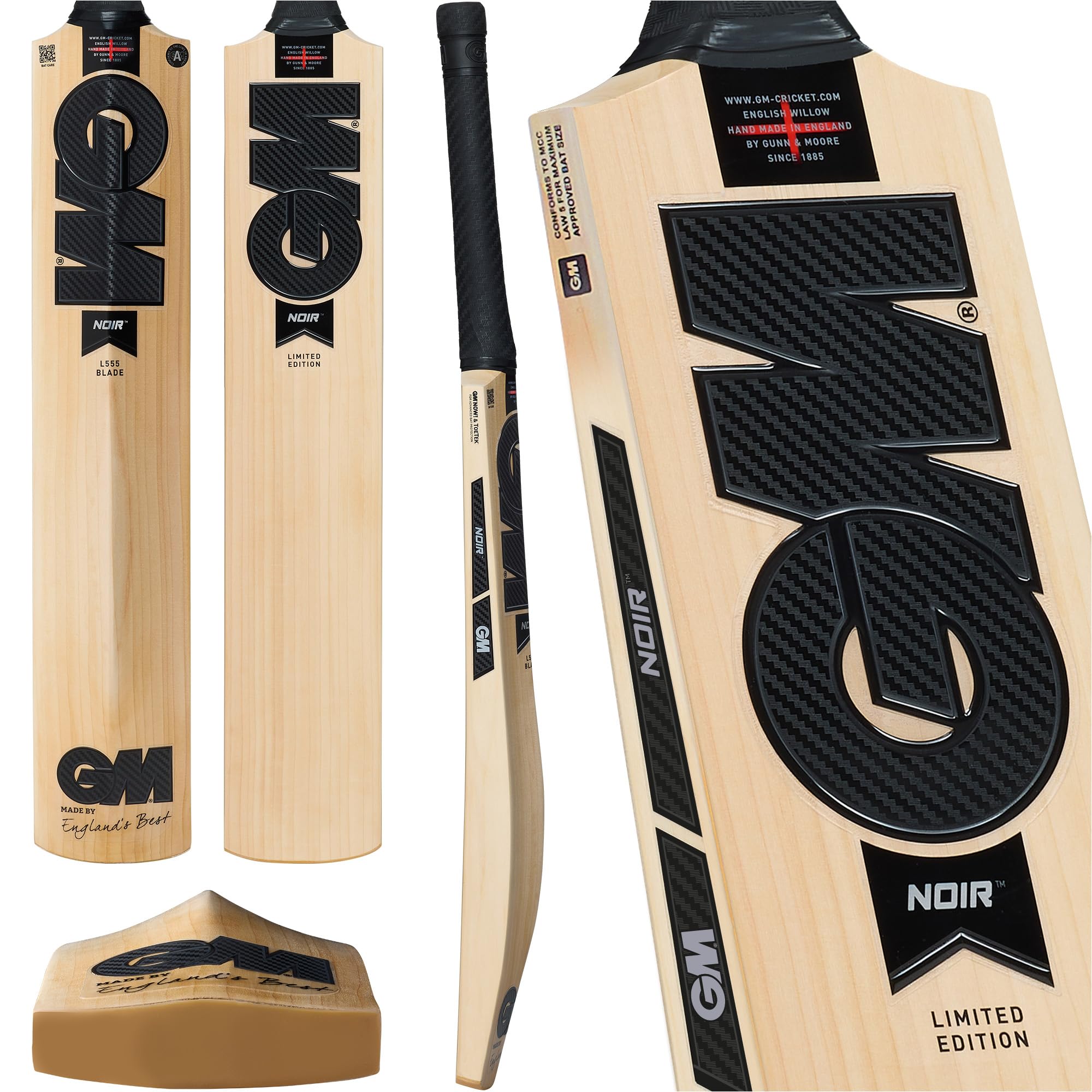 GM | Noir English Willow Cricket Bat | DXM, ToeTek and NOW! | Full Blade & Delta Options | Mens SH Full Size Suitable for Players 175cm / 5' 9" & over | Gunn & Moore
