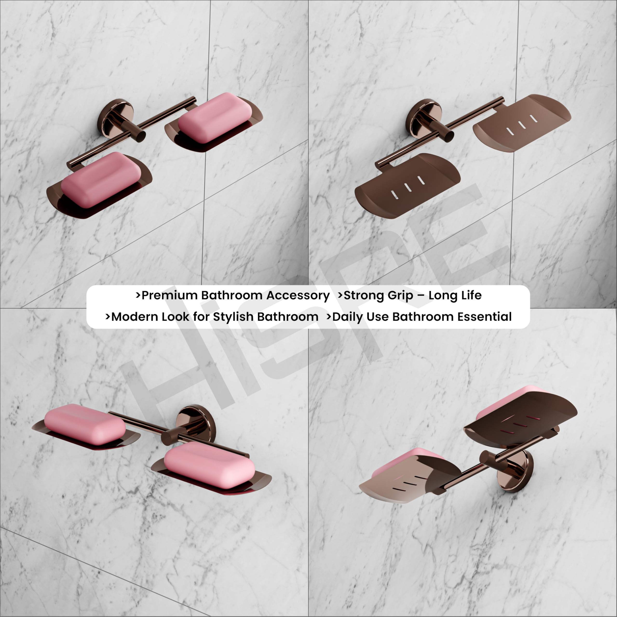 HISRE Double Soap Dish Holder Wall Mounted | Rose Gold Bathroom Soap Tray with Dual Bar Holders, Modern Stainless Steel Soap Stand for Shower, Sink & Kitchen, photo 5 of 5