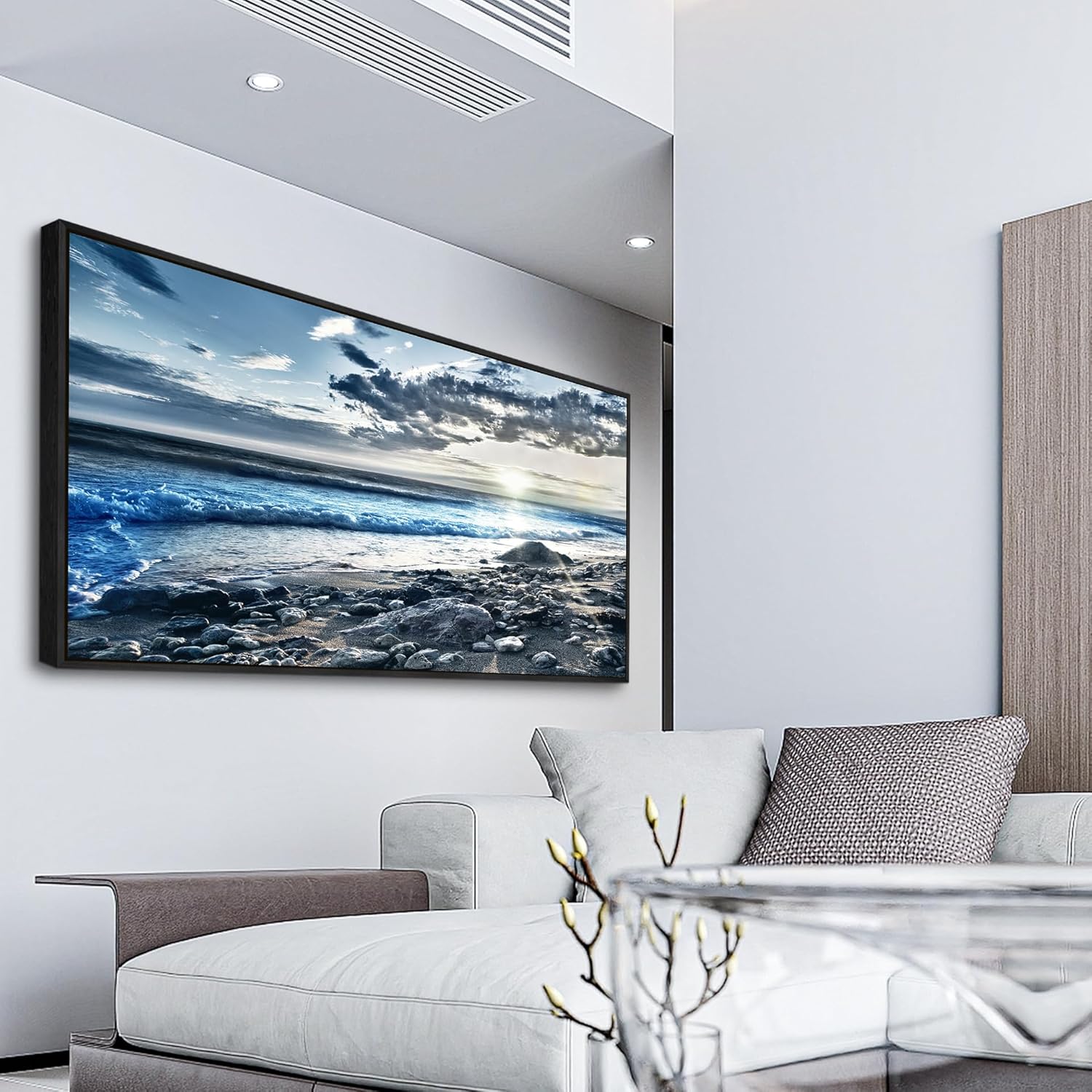 Wapluam Large Canvas Prints - Wall Art for Living Room, Bedroom, Office - Blue Sea Scenery - Framed Beach Posters - Image 2