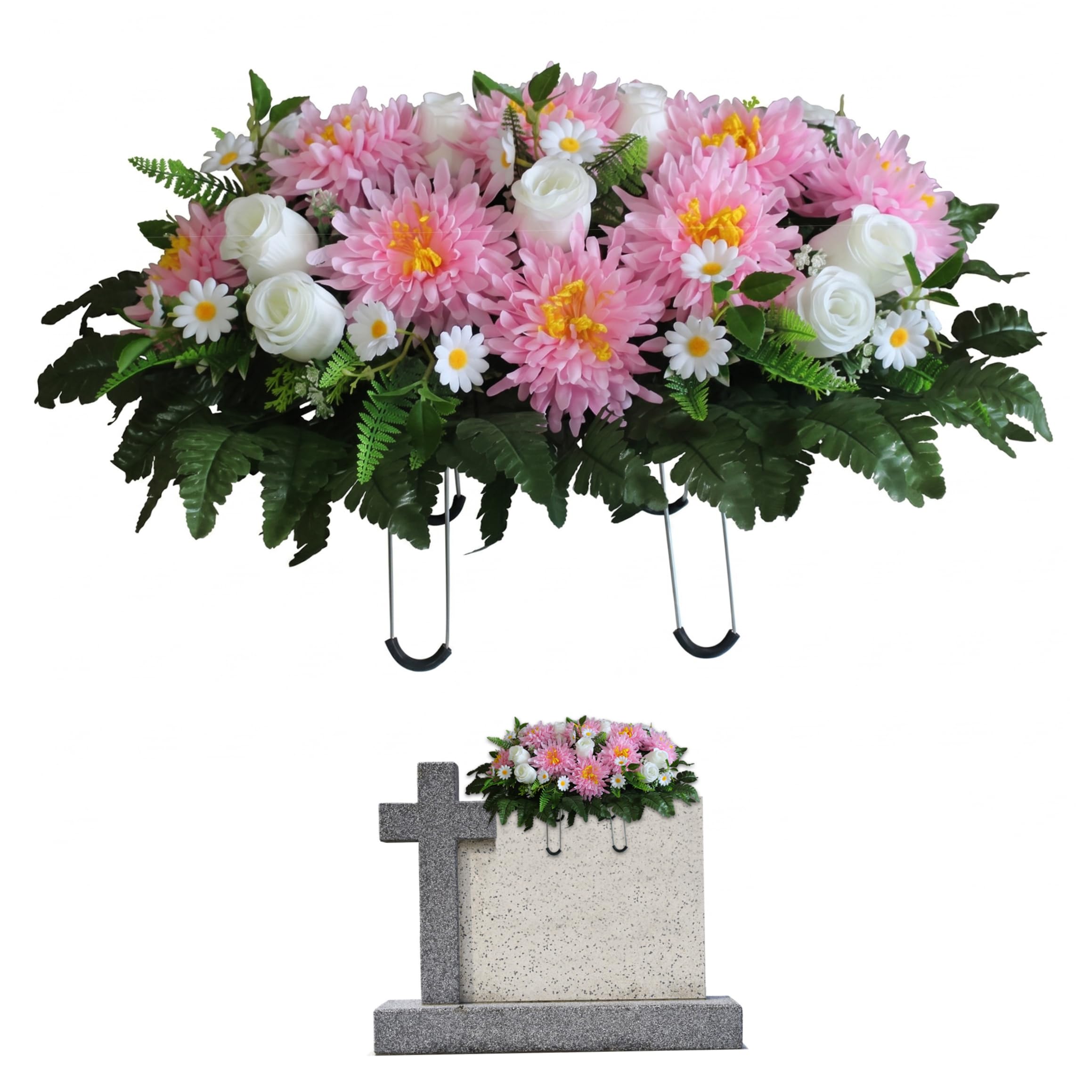 Tapallmy Headstone Flower Saddle Artificial Cemetery Flowers For Grave Chrysanthemum Tombstone Flowers Decor