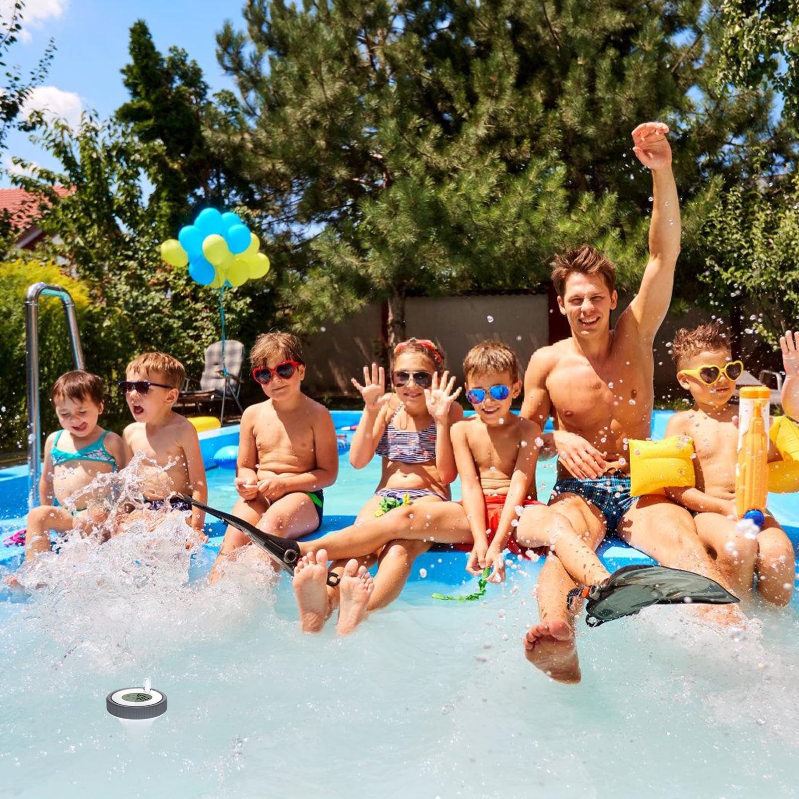 Thermomètre numérique de piscine sans fil : thermomètre flottant avec moniteur de température intérieure, thermomètre de natation pour piscines, aquarium, baignoire, étang, installation