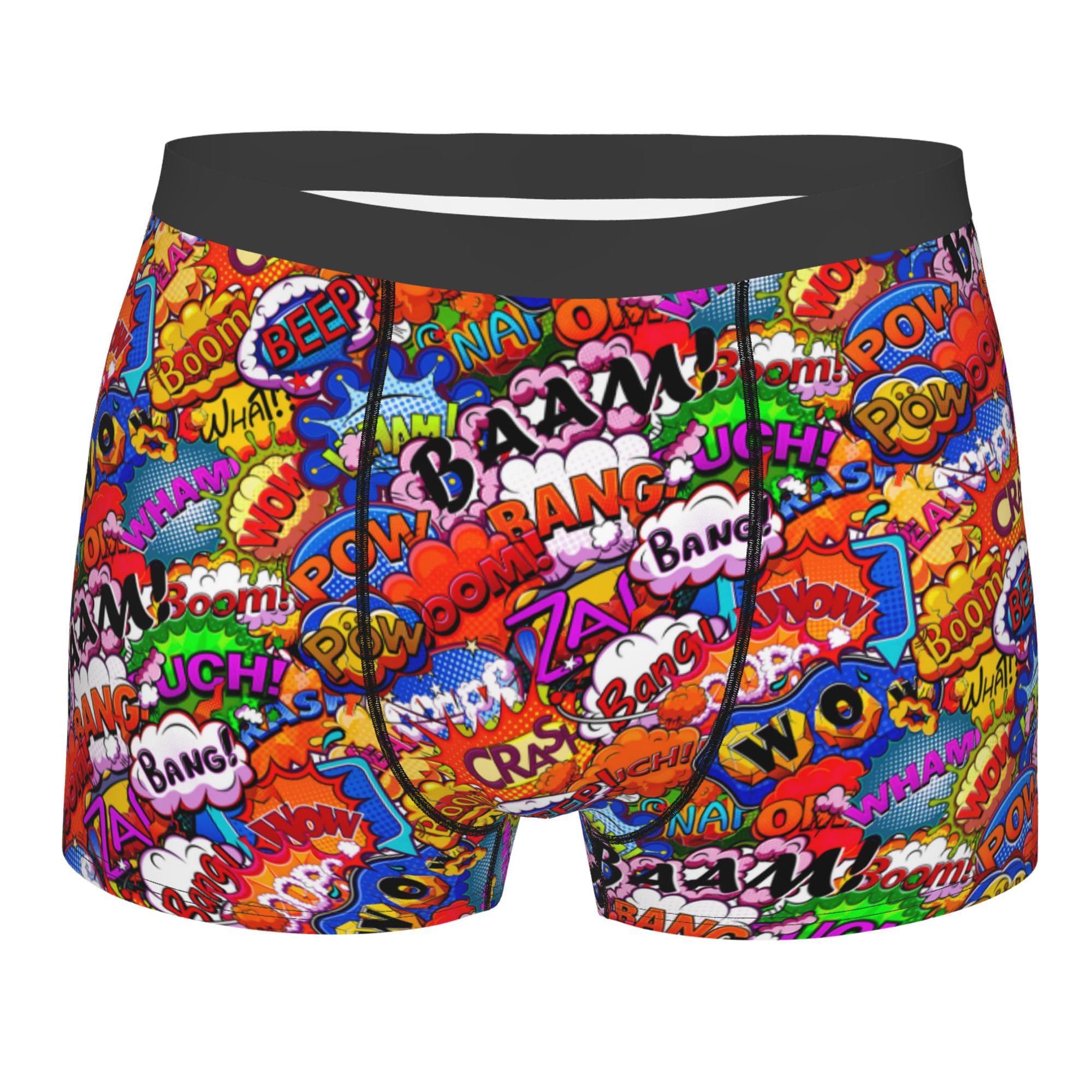 Peiyeety Men's Comic Book Word Red Boxer Briefs Vintage Music Theme Stretch Sport Boxers Pouch Support Underwear Boxer Shorts With Soft Waistband Xl