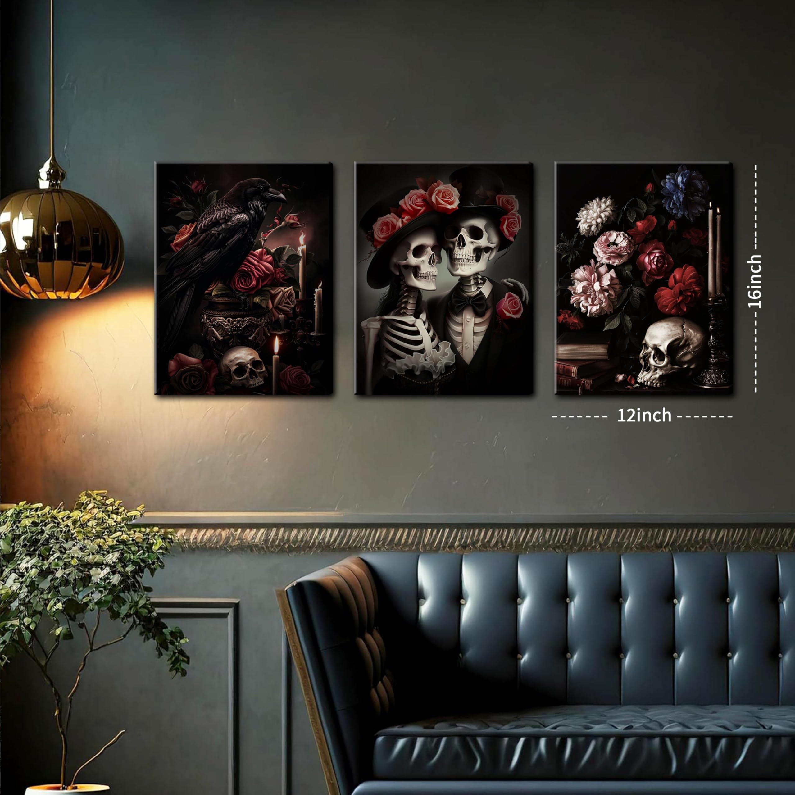 Amazon.com: Gothic Canvas Wall Art Set of 3, Red Rose Skull Wall