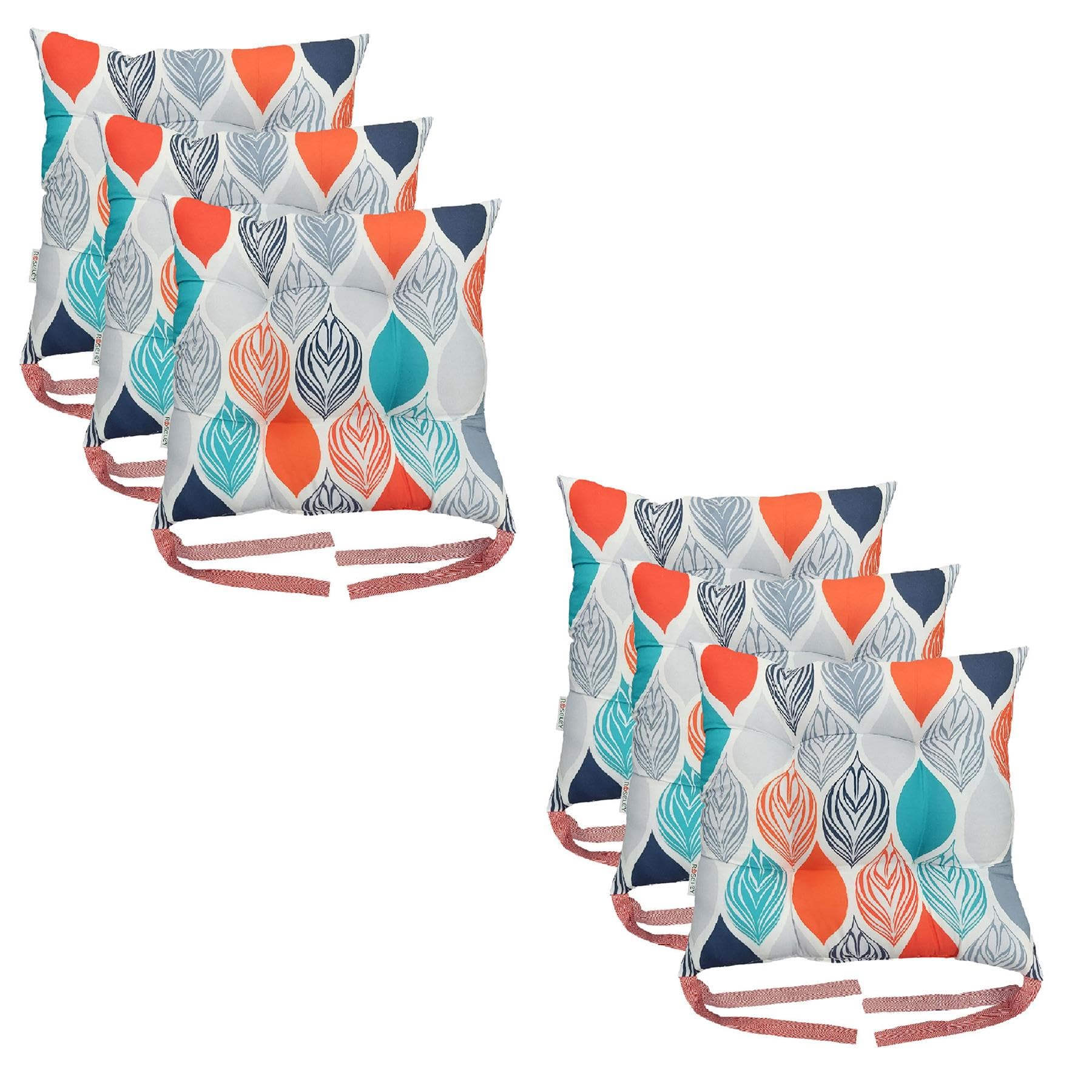Washable Chair Cushion for Dining Chairs 36 x 36cm Soft Seat Pads with Ties Comfortable Seat Cushions for Garden Chairs Indoor Outdoor Cushions Hollow Conjugated Filling [Design 4, Set of 6]