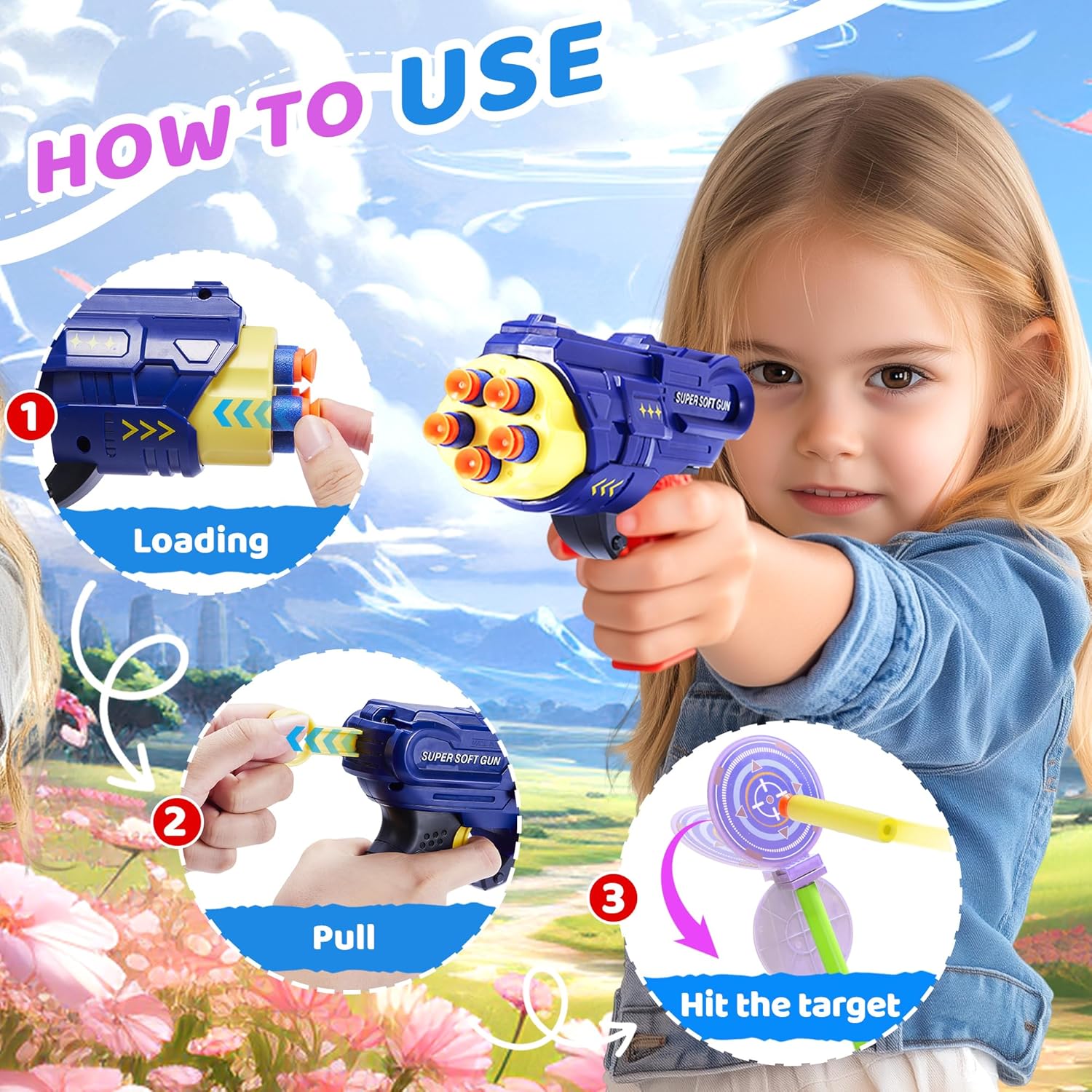 fygurso 2-Player Shooting Game Toy, Foam Dart Toy Gun with Auto Reset Rotating Shooting Target, Ideal Gift for Kids Ages 6,7,8,9,10+ Pink