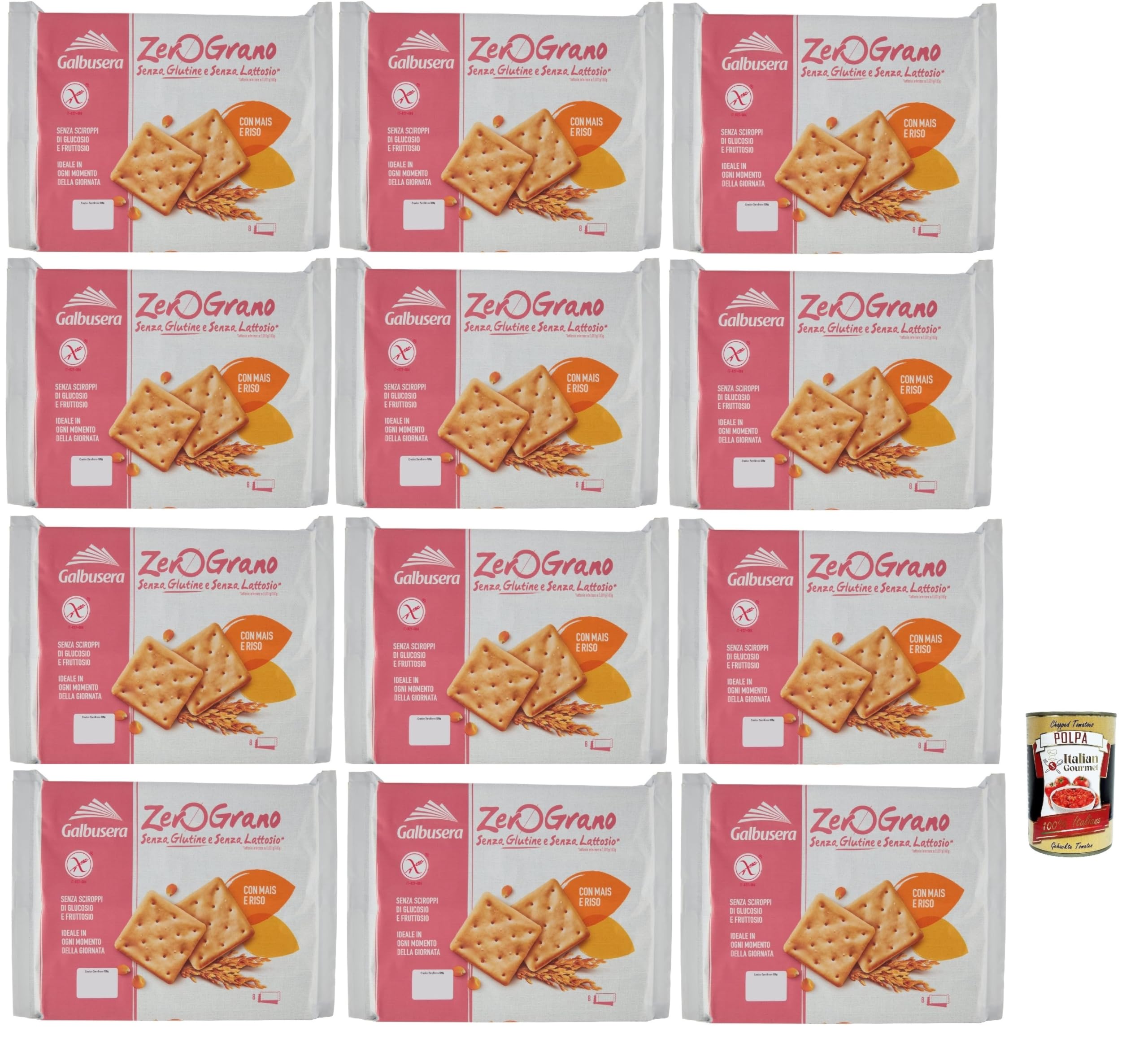 Italian Gourmet ZeroGrano Cracker con Riso e Mais 12 x 320g glutenfrei | Senza lattosio; knusprig gebacken, ideale pausa salata per Aperitivo e, Gesamtnettogewicht 3,84 kg + Kostenlos Polpa 400g