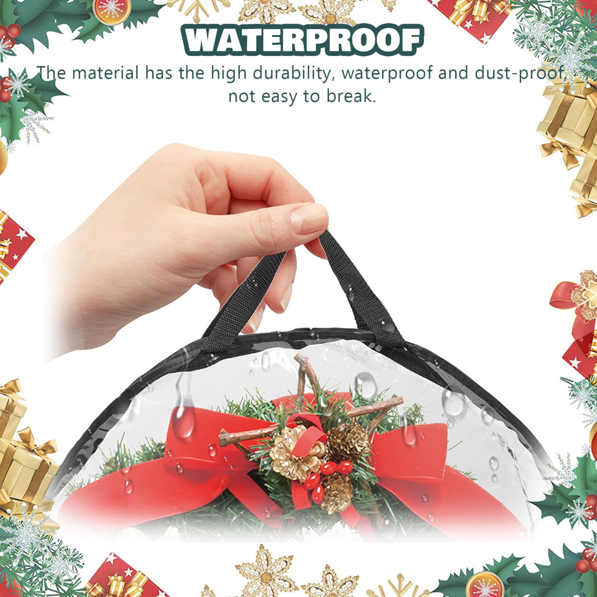 Wreath Storage Container 24inch/61 * 20cm 2PCS Christmas Wreath Storage Bag with Dual Zippers and Reinforced Handles Garland Container Clear Storage Bags for Xmas Thanksgiving Wreath Storage