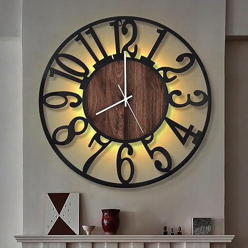 Miniatura 21 de LEIKE Relojes de pared extra grandes, silenciosos con pequeño tictac, reloj de pared redondo vintage moderno de madera que funciona con baterías