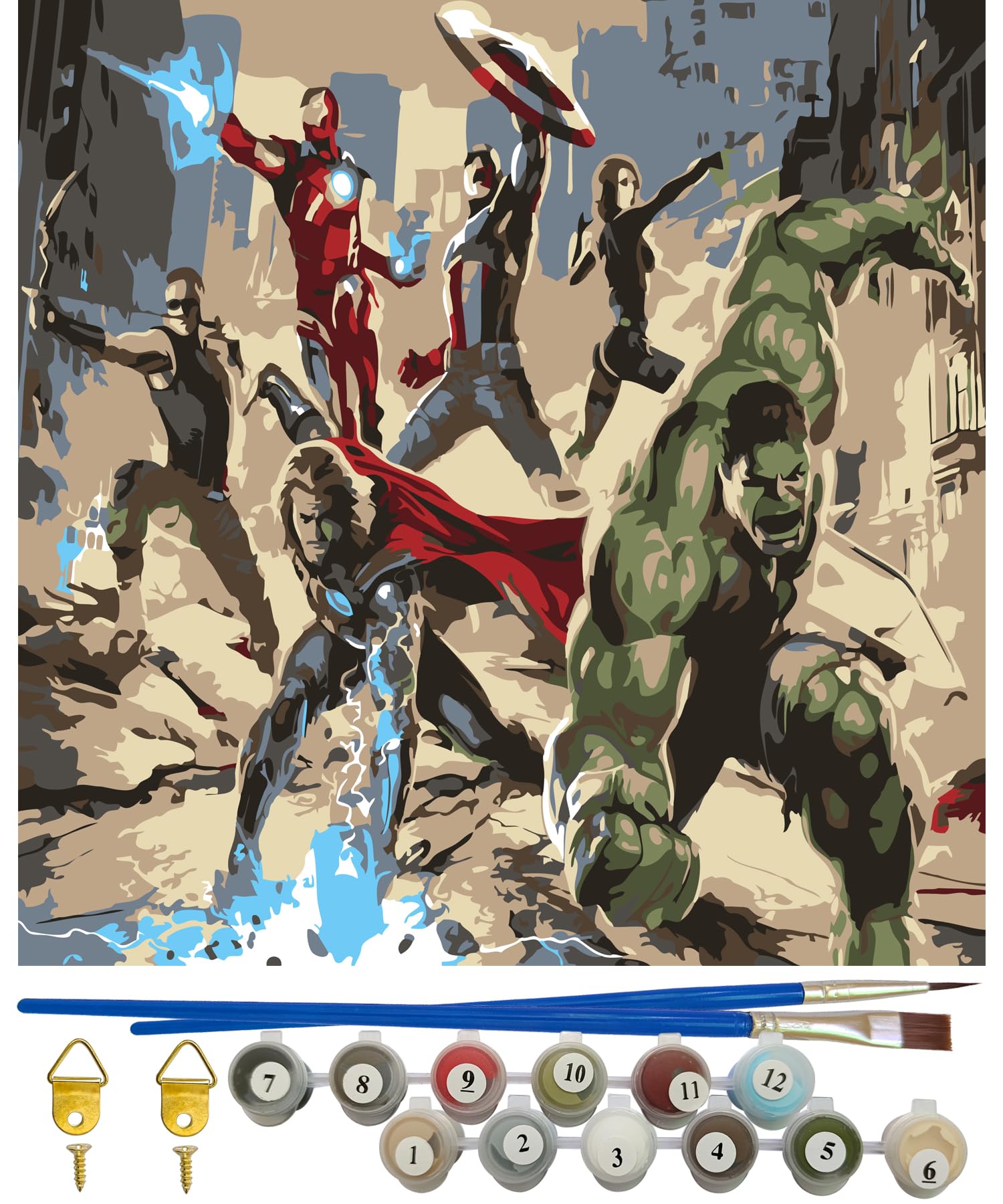 MIZT Pintar por Numeros Superhero, Kit de Pintura por Números para Adultos y Niños al óleo de Lienzo DIY, Kit Manualidades Juguetes Regalos para Niños, con Pinceles, Pigmento Acrílico