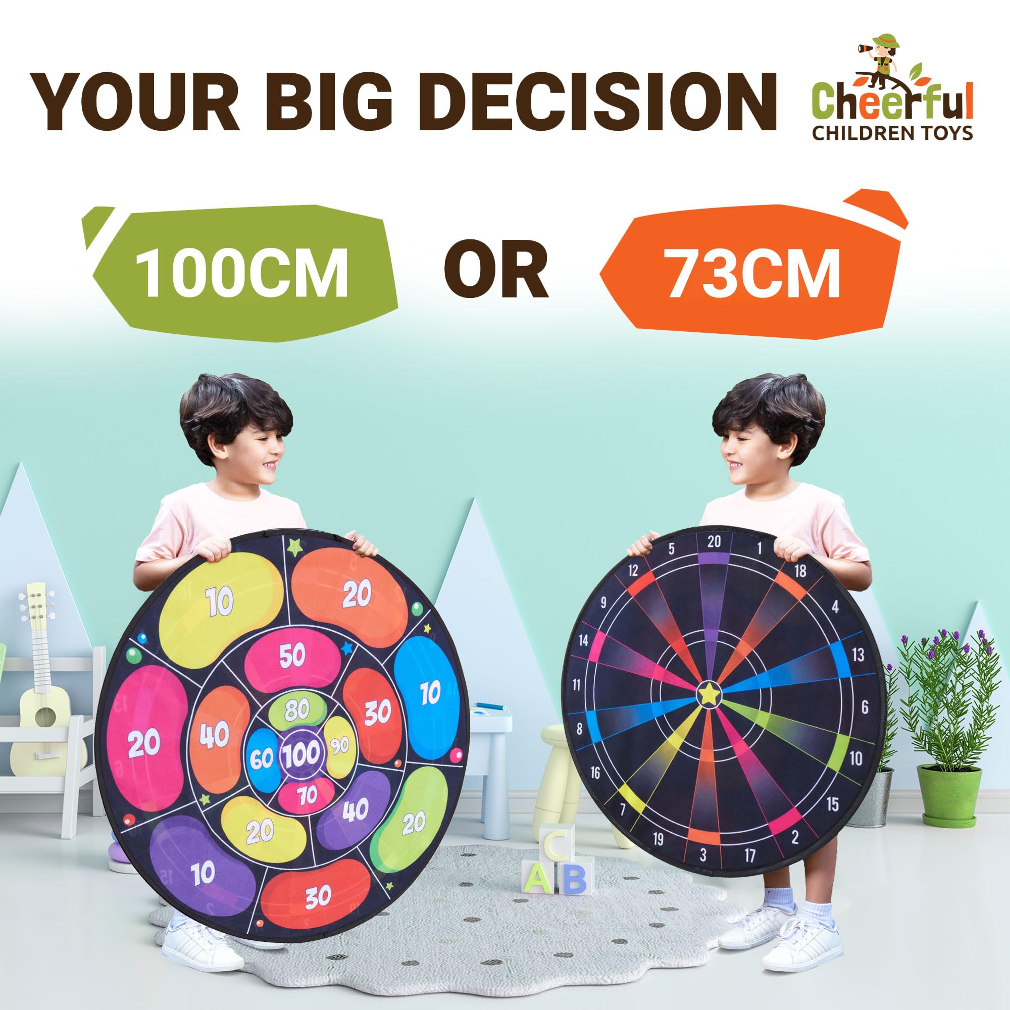 Cheerful Children Toys Jumbo Kids Dart Board Set XL or XXL, Large Dart Board with Reversible Designs - Image 4