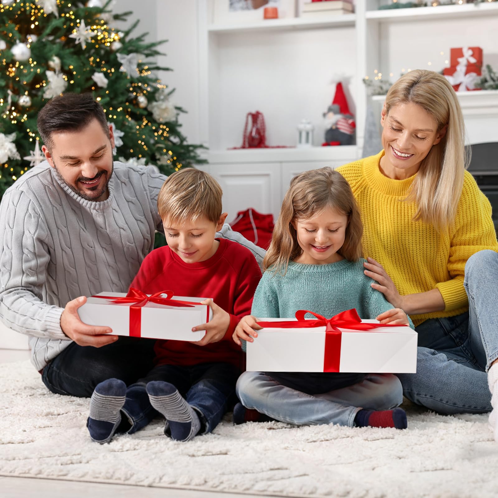 Kucoele Paquete de 10 cajas de regalo blancas con tapas, cajas grandes de regalo para camisas, cajas de regalo a granel para Navidad, bodas, cumpleaños, despedidas de soltera (14.25 x 9.5 x 2