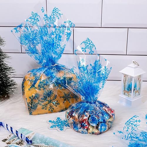 Miniatura 5 de Whaline Rollo de envoltura de celofán de Navidad, papel de regalo transparente de copo de nieve, Navidad, vacaciones de invierno, cesta de regalo de