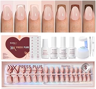 Beetles Pess On Nails Kit-Mocca Mousse French | 7 Colors Short Square French Tip Press On Nails | 224Pcs 16 Sizes All-in-One Kit Winter Nails With Nail Glue,Remover,Builder Top Coat,Nail Lamp