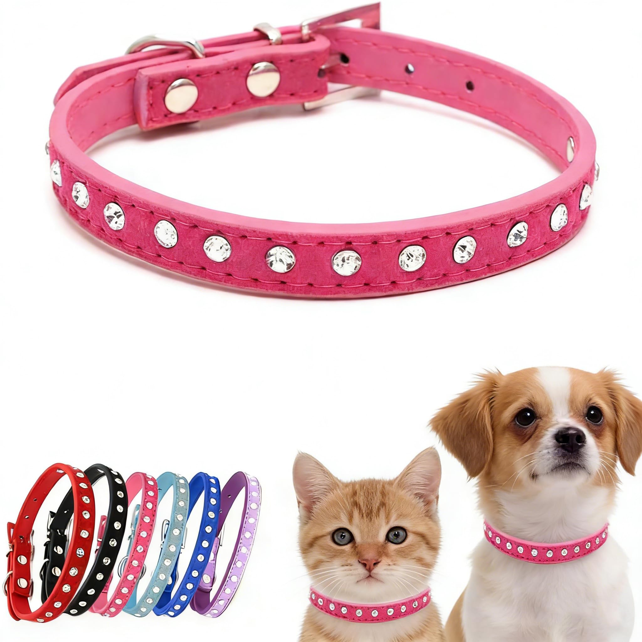 Collier réglable petit chien anti-irritation strass rose