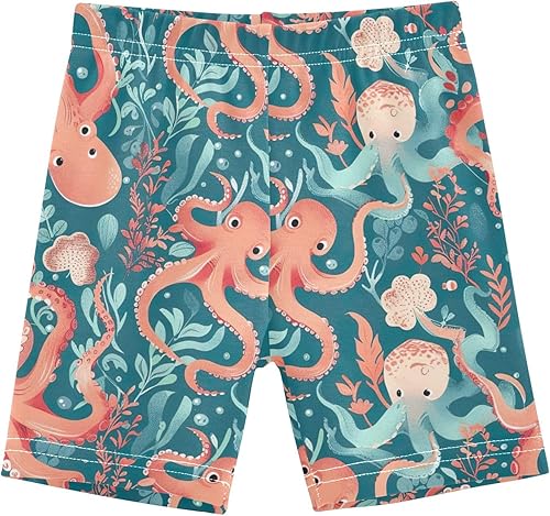Cute Sea Animals Turquoise Cartwheel Shorts for Girls Bike Shorts Breathable Under Dress Dance Short