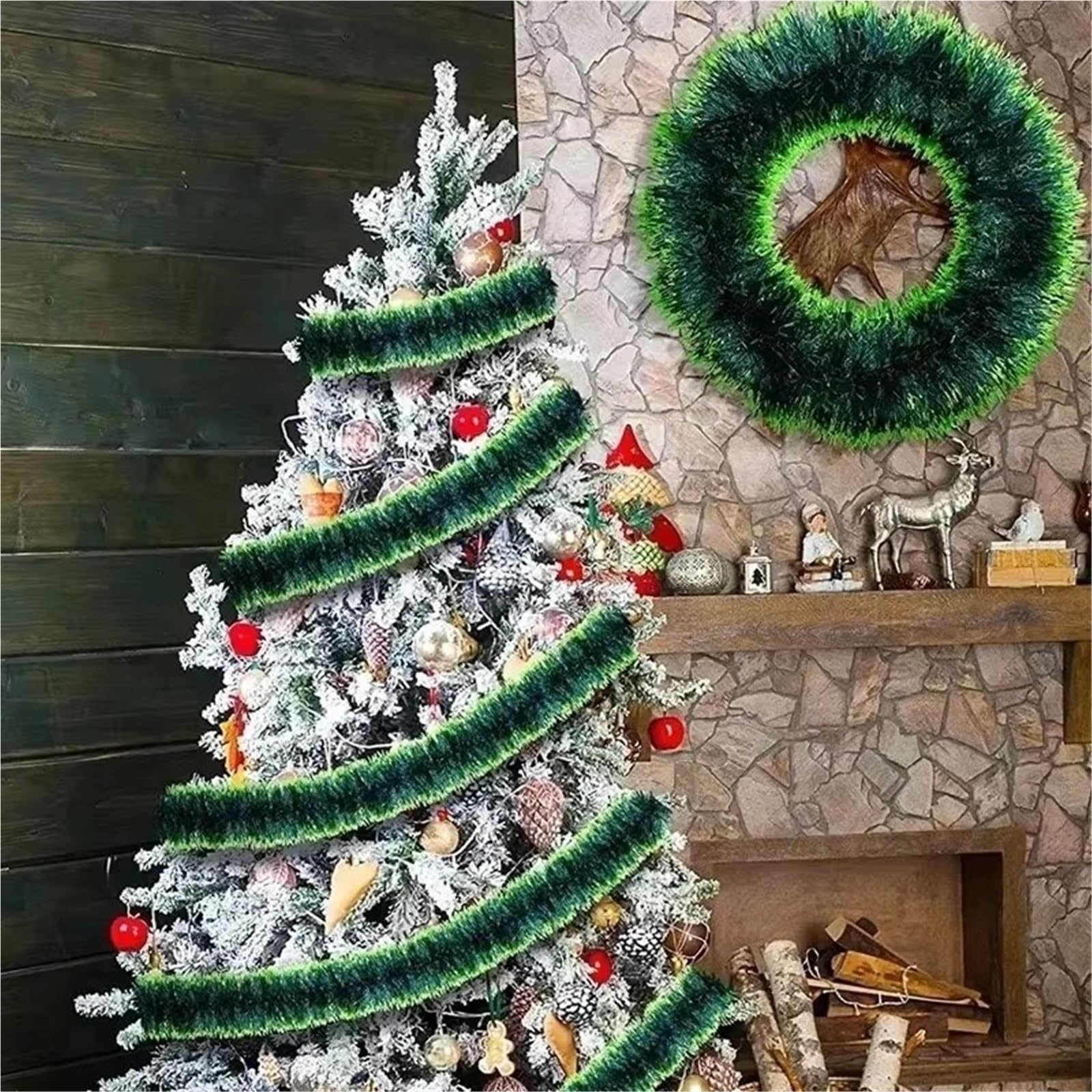 Weihnachtsgirlande Weihnachten grün Zuckerrohr Bänder Girlande Lametta hängen Anhänger Kranz Bänder Weihnachtsbaum Ornament Hochzeit Party Dekoration(Green,5000CM (25Roll))