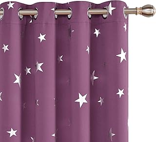 Deconovo Tende Oscuranti Termiche Isolanti Cameretta Bambini Stelle per Casa Elegante con Occhielli 140x260cm Viola 2 Pannelli