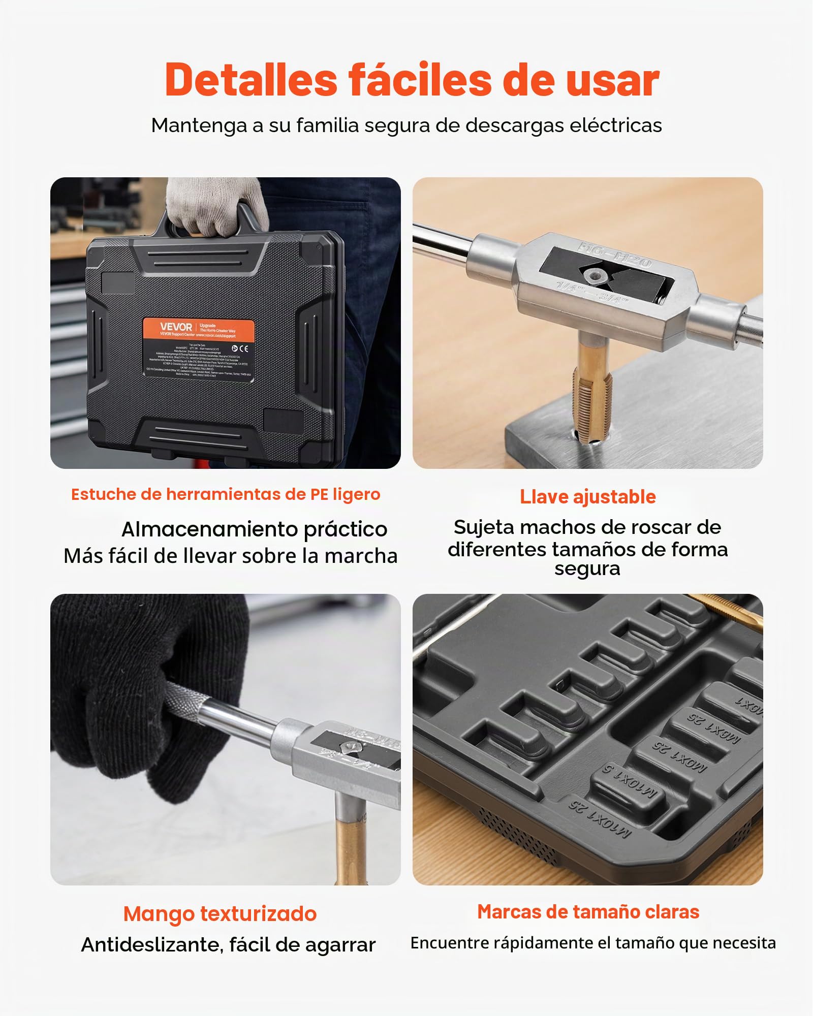 VEVOR Juego de Machos y Terrajas de Roscar 86 Piezas, SAE 4-5/8 pulgadas y Métrico M3 a M12, Rosca Gruesa y Fina, Acero Recubierto de Titanio, Incluye Llave, Calibre, Estuche para Reparación de Roscas