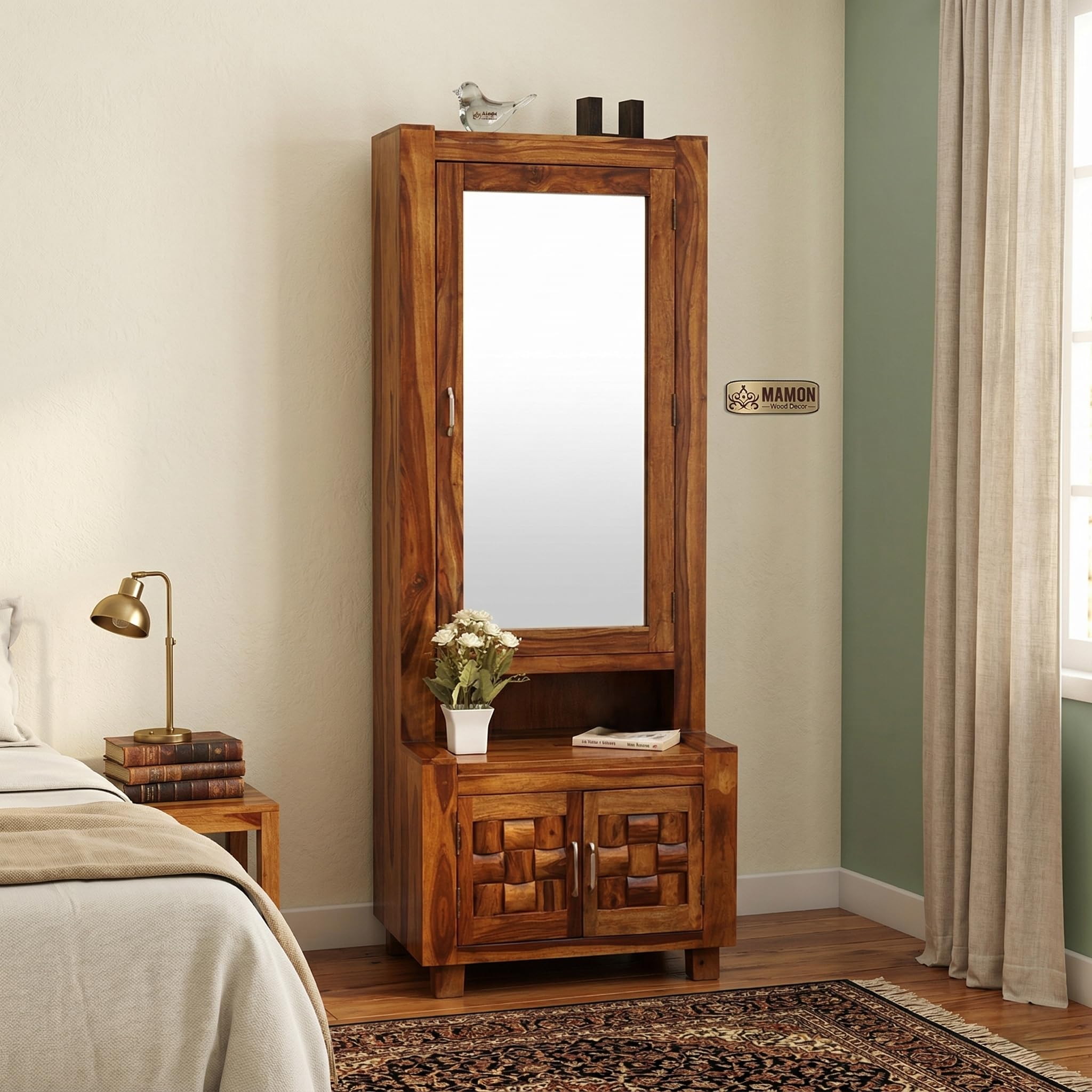Solid Wood Dressing Table with Mirror for Living Room, Tall Vanity Table, Walnut Solid Wood Dressing Table (Finish Color -, Honey Oak Finish, Pre-Assembled)-image-44