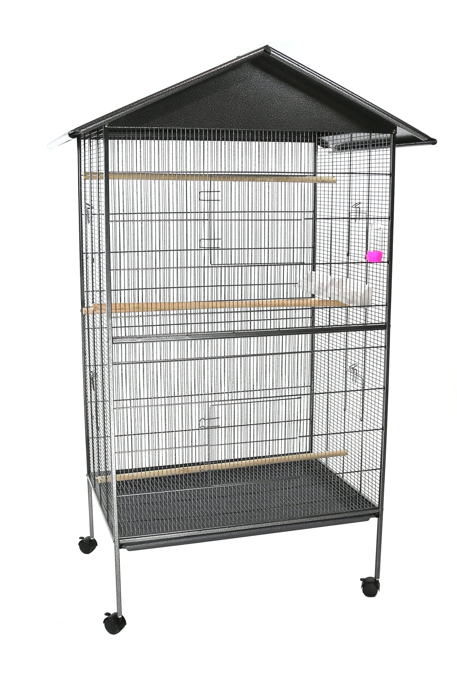Merschbrock Vogelkäfig, große Vogelvoliere, Schwarz, L 85 x B 60 x H 148 cm, Beweglich, Einfache Reinigung, Zeitloses Design