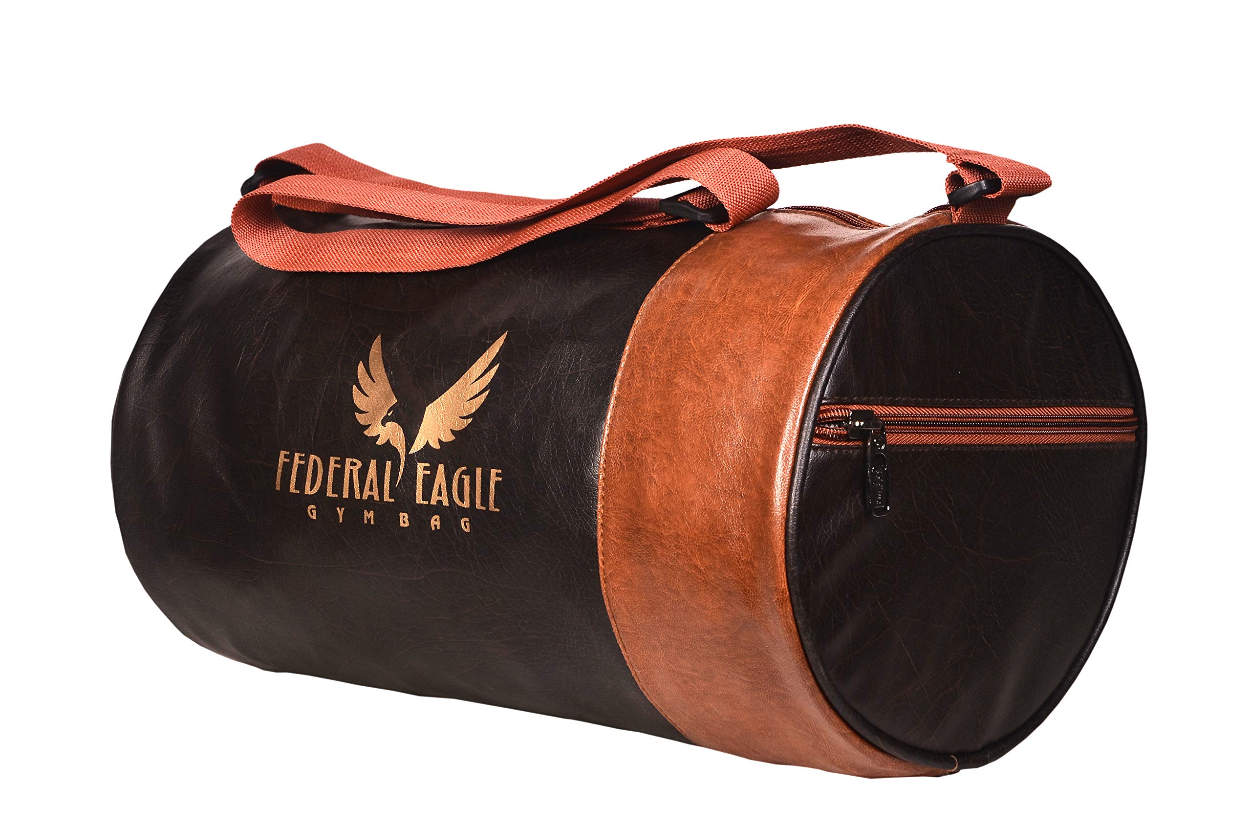 Federal Eagle Sports Leather Duffle/Gym Bag Classic Leather Round-Shaped Large Capacity 20L Gym Bag with Built-in Waterproof Layer and Adjustable Shoulder Strap (41 x 22 x 22 cm, Black-Brown)-image-18